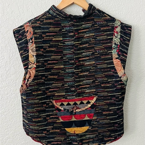 Vtg Tzeadle tapestry reversible Colorful Geometric Pattern jacket Vest size L - Picture 6 of 8
